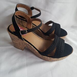 POP Dita Black Platform Heeled Sandals - Cork / Black - Womens size 11 - NEW